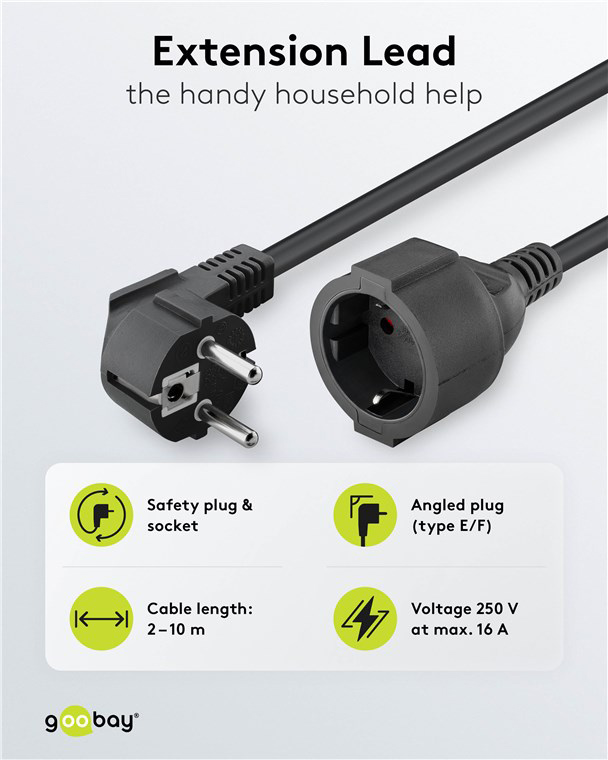 GOOBAY μπαλαντέζα προέκταση ρεύματος 94700, schuko, 3x 1.5mm², 2m, μαύρη - Image 2