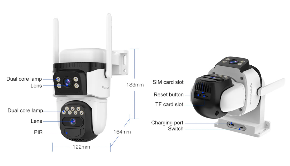 VSTARCAM smart ηλιακή κάμερα BG621DR, dual lens, 3MP, 4G, SD, PTZ, IP66 - Image 5