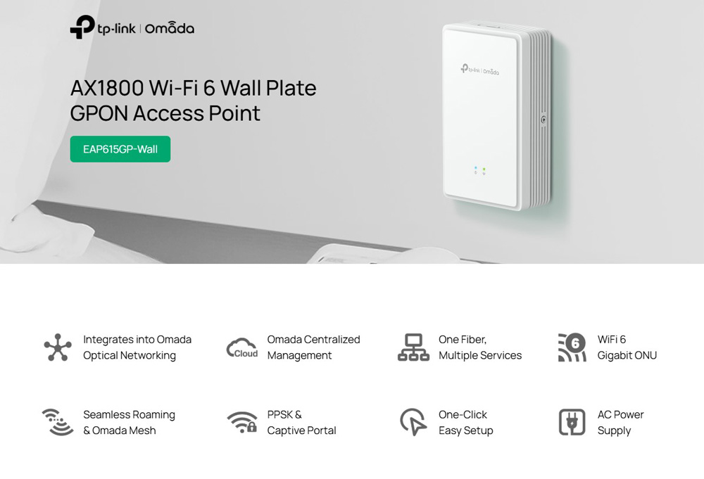 TP-LINK access point EAP615GP-Wall, WiFi 6, 1800Mbps AX1800, Mesh, GPON, V1.0 - Image 2