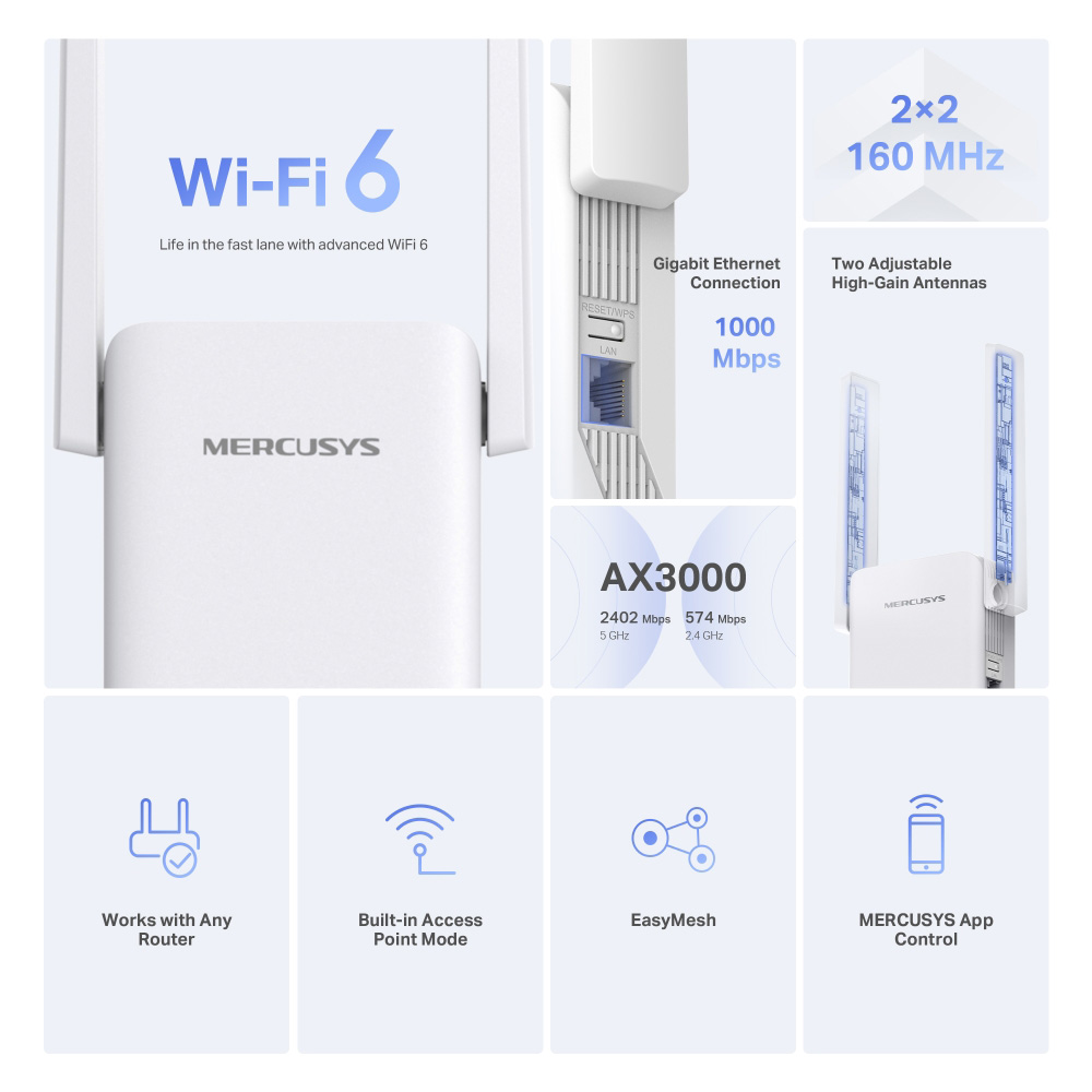 MERCUSYS range extender ME80X, WiFi 6, 3000Mbps AX3000, V1.0 - Image 3