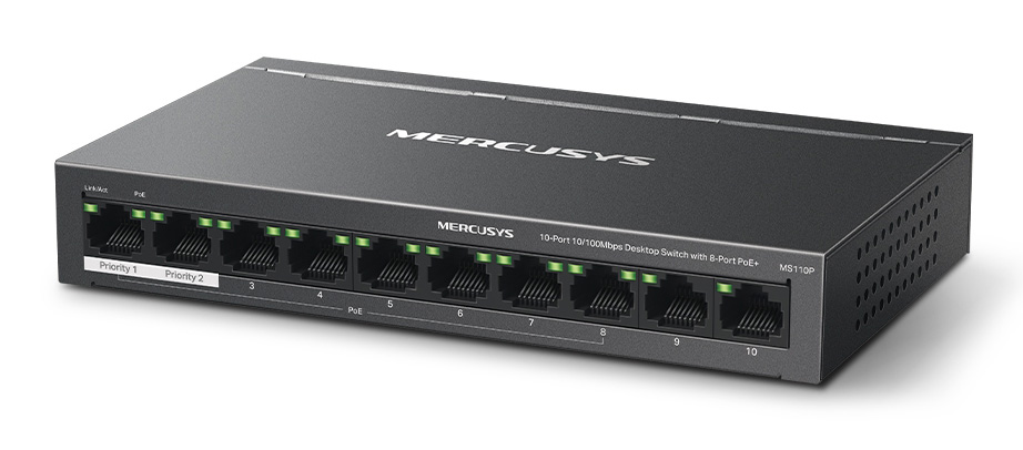 MERCUSYS desktop switch MS110P, 10x 10/100Mbps θύρες, PoE+, V1.0 - Image 3