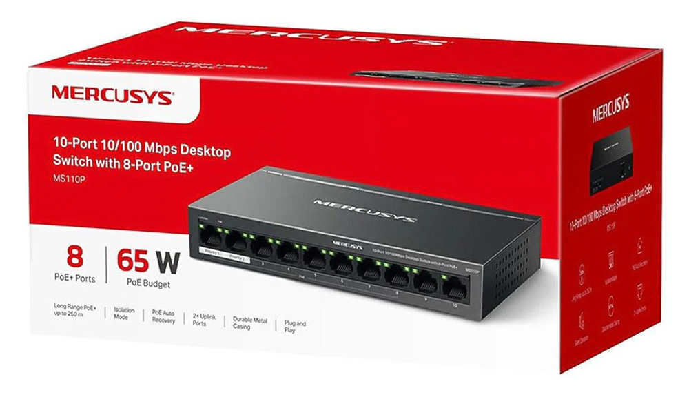 MERCUSYS desktop switch MS110P, 10x 10/100Mbps θύρες, PoE+, V1.0 - Image 4