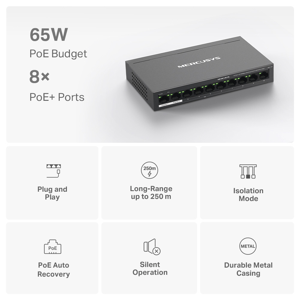 MERCUSYS desktop switch MS110P, 10x 10/100Mbps θύρες, PoE+, V1.0 - Image 5