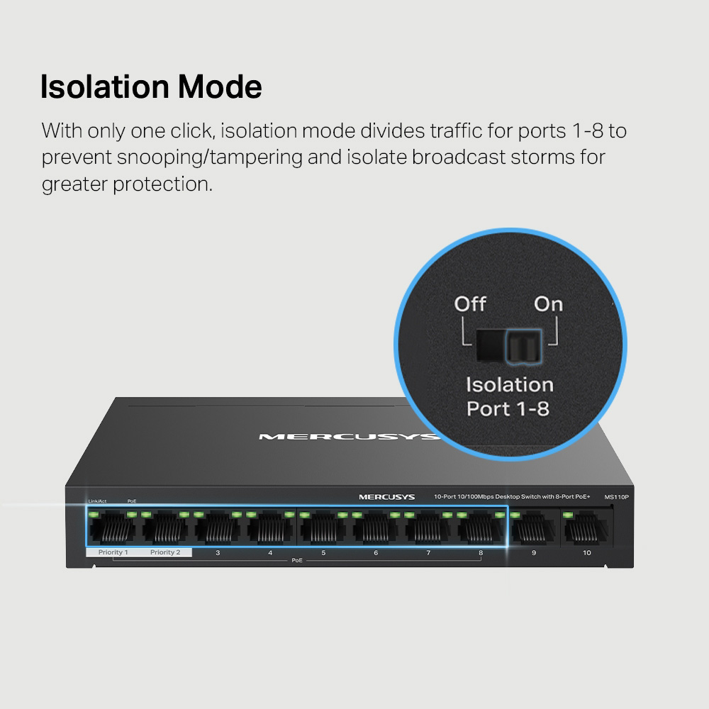 MERCUSYS desktop switch MS110P, 10x 10/100Mbps θύρες, PoE+, V1.0 - Image 8