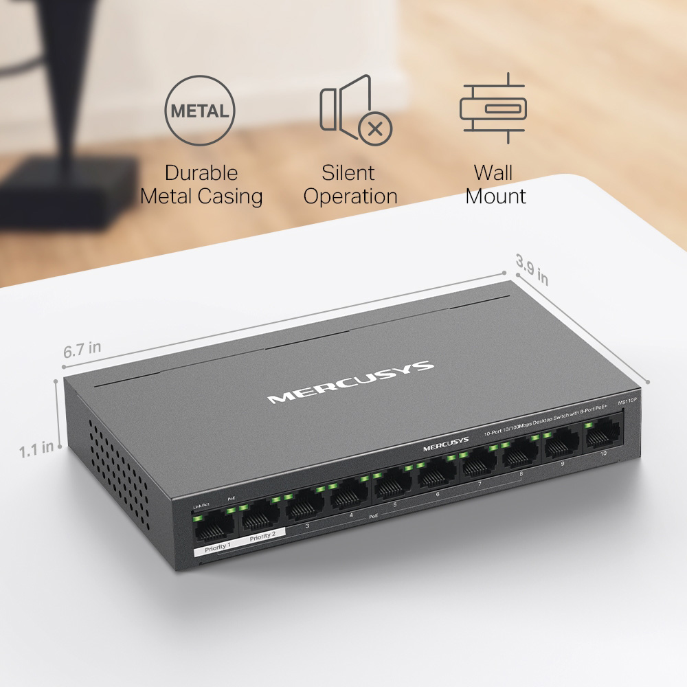 MERCUSYS desktop switch MS110P, 10x 10/100Mbps θύρες, PoE+, V1.0 - Image 11