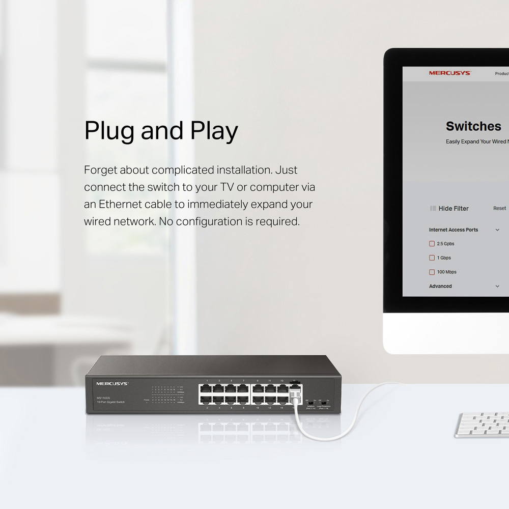 MERCUSYS desktop/rackmount switch MS116GS, 16x Gigabit θύρες, V1.0 - Image 4