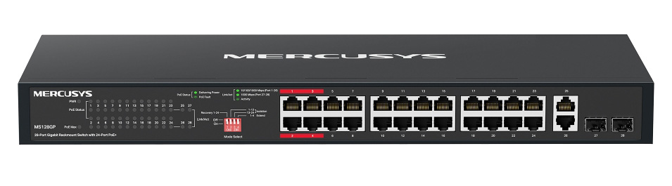 MERCUSYS rackmount switch MS128GP, 28x Gigabit θύρες, PoE+, V1.0