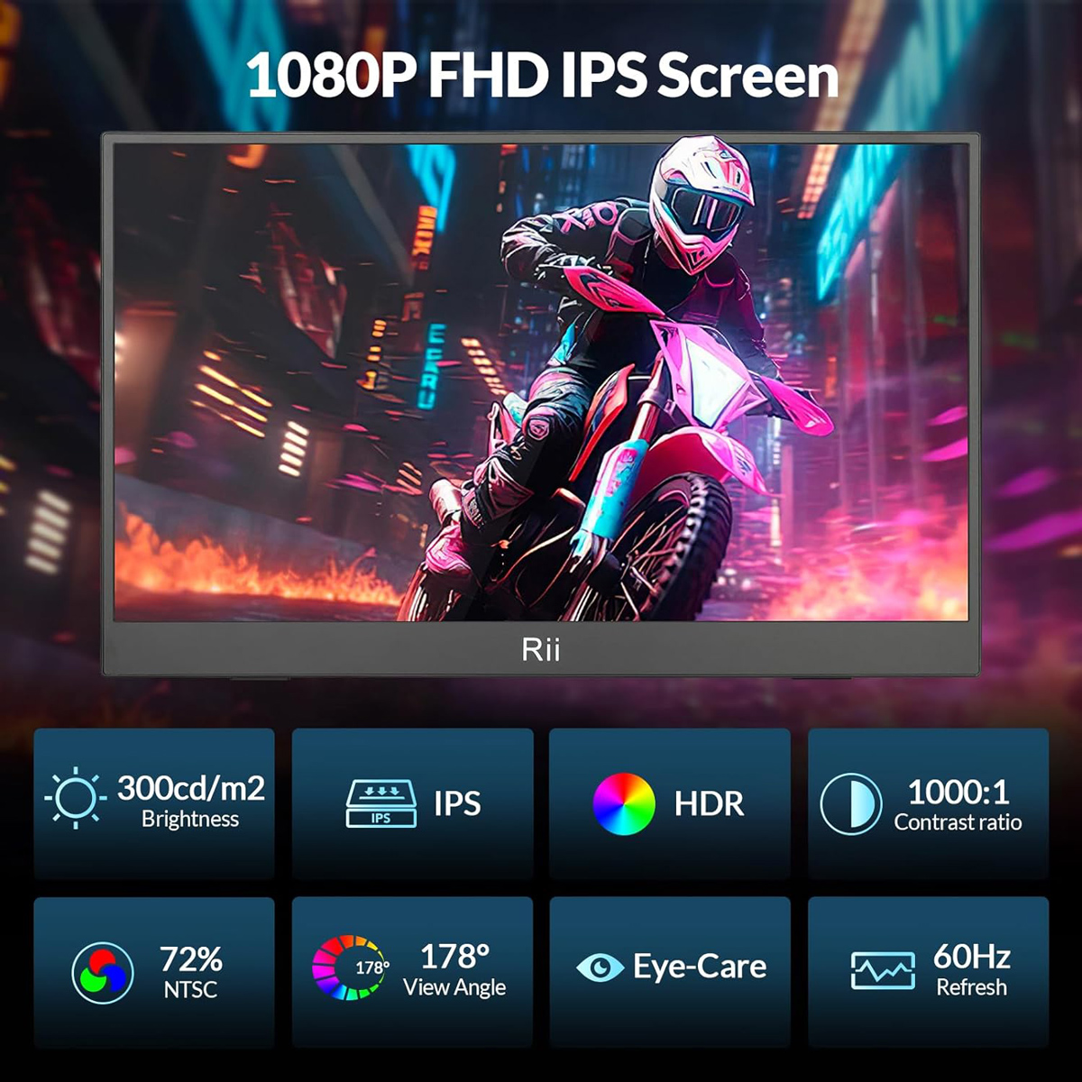 RIITEK φορητή οθόνη RS100, IPS, 15.6" 1920x1080, HDR, mini HDMI/USB-C, με ηχεία - Image 2