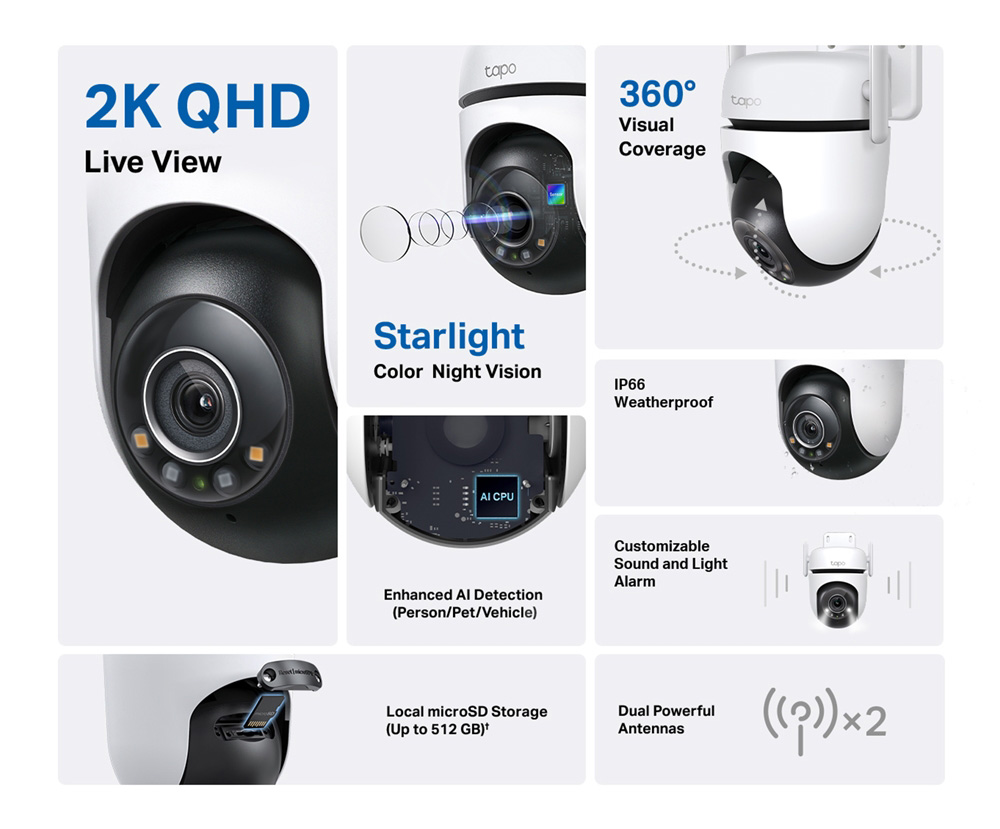 TP-LINK smart κάμερα Tapo C520WS, 2K, WiFi, PTZ, IP66, V2.0 - Image 5